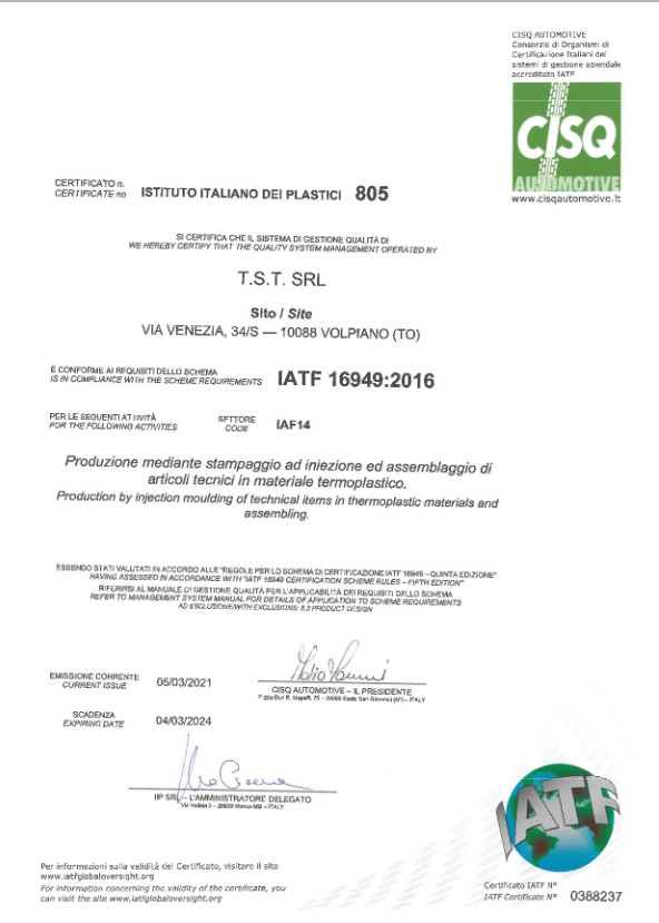 Certificato IATF 16949-2016 CISQ
